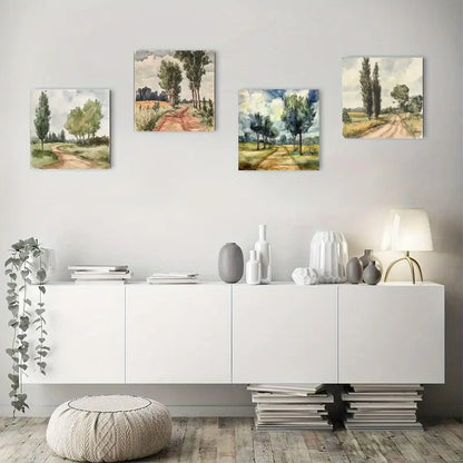 4pcs  Country Road Elegant Modern er    Wall Art Canvas Framed