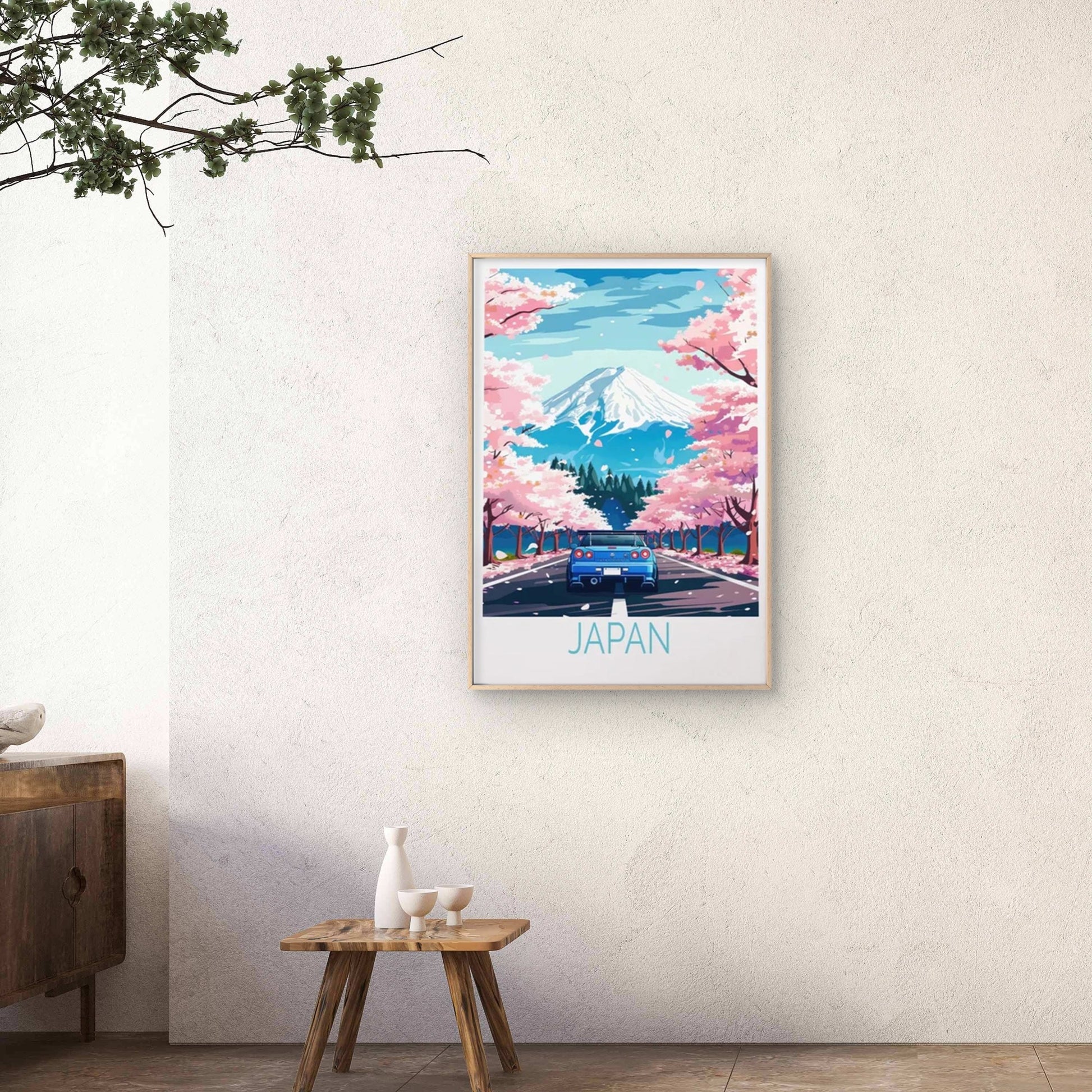 Japan Snowy Mountain and Cherry Blossom Travel Poster Print Wall Art - Bella Home Decor