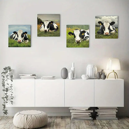 4pcs Chic Scenic Cows On Grass Wall Art Canvas Framed