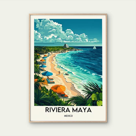 Golden sands along the Riviera Maya Travel Poster Print Wall Art - Bella Home Decor