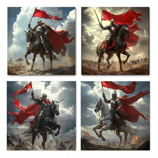4pcs Heavy Cavalry Horse Armor Wall Art Canvas Framed