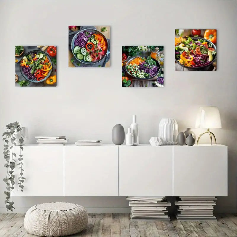 4pcs Fresh Bell Pepper Lettuce Tomato Salad Food Wall Art Canvas Framed