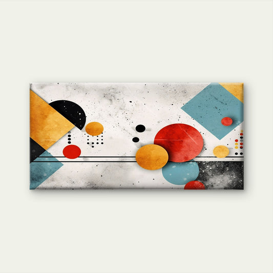 Bauhaus Mid Century Red Blue Pattern Wall Art Canvas Office Home Framed 120x60cm