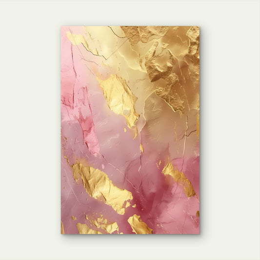 Abstract Rose Marble Gold Leaf Flow 40x60cm Metal Print Ready to Hang