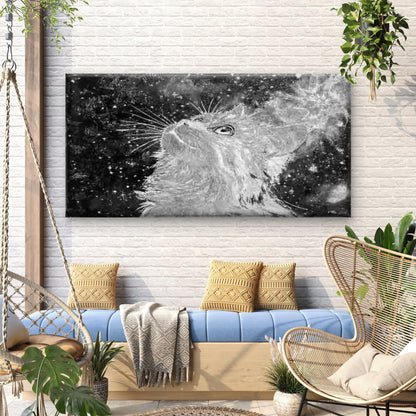Cat Starry Night with Sparkles Wall Art Canvas Office Home Room Framed 120x60cm