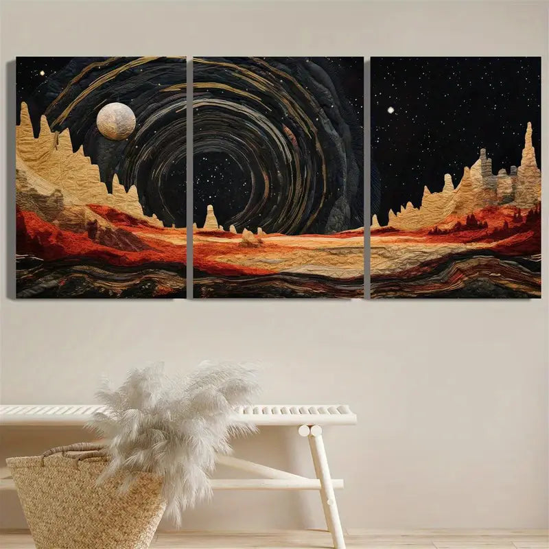 3pcs Moon Landscape & Cave Starry Sky Metal Print Ready to Hang Art
