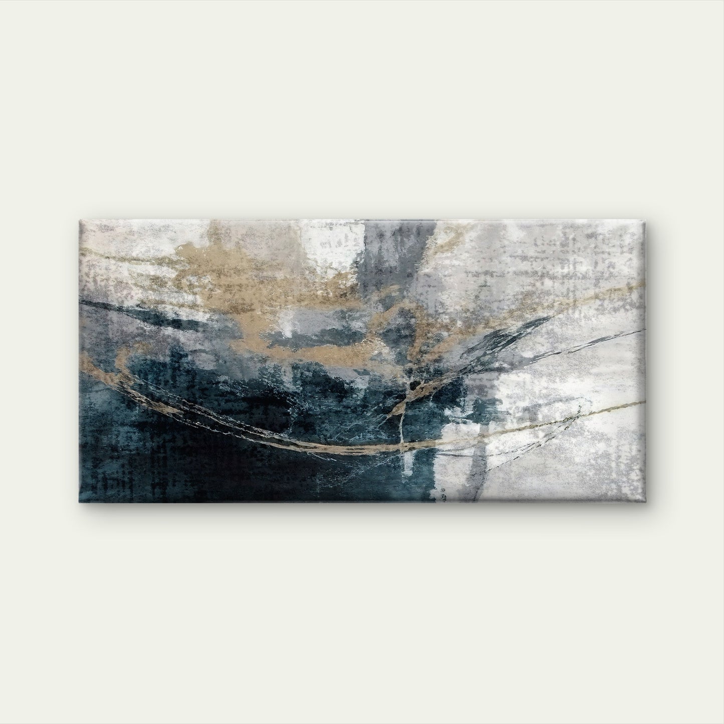 Abstract Teal Navy Gold Foil Textured Wall Art Canvas Office Home Framed 120x60cm