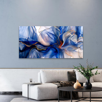 Abstract Blue Gold Swirls Wall Art Canvas Office Home Room Framed 120x60cm