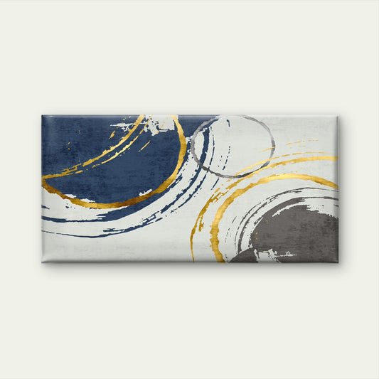 Abstract Navy Blue Gold Paint Wall Art Canvas Office Home Room Framed 120x60cm