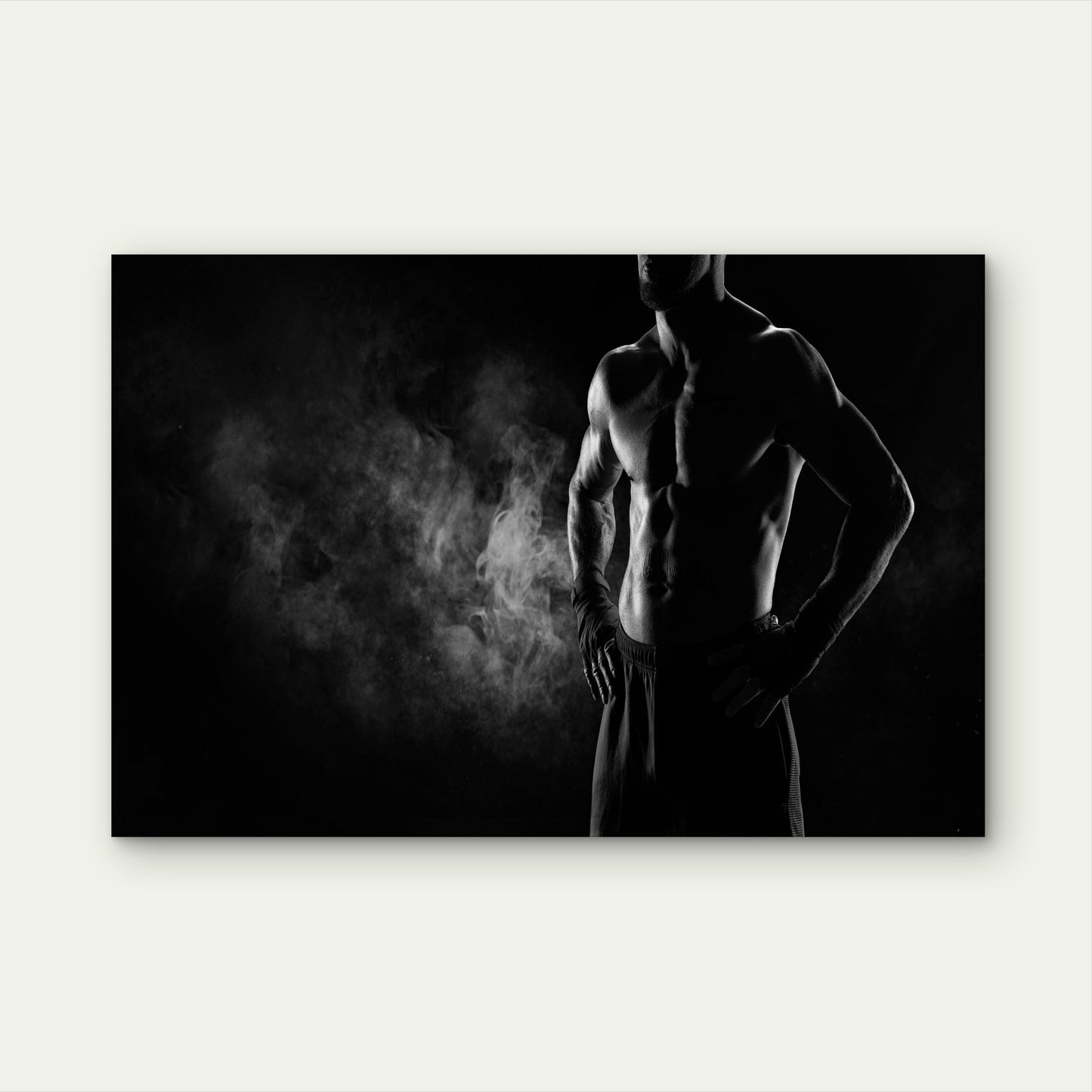 Muscular Fighter Boxer Dark Smoke Black and White Fitness Workout 5mm thick Plastic Poster Ready to Hang 90x60cm