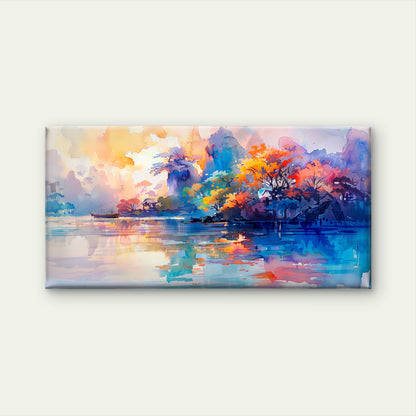 Vibrant Autumn Lake Scene Wall Art Canvas Office Home Room Framed 120x60cm