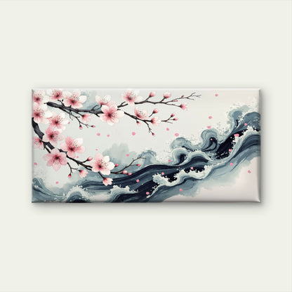 Cherry Blossom Meets The Sea Wall Art Canvas Office Home Room Framed 120x60cm