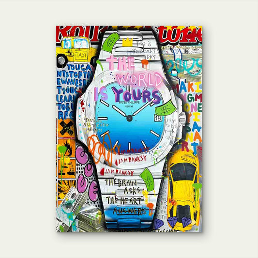 Graffiti Luxury Wristwatch Ticking Loudly 40x60cm Metal Print Ready to Hang