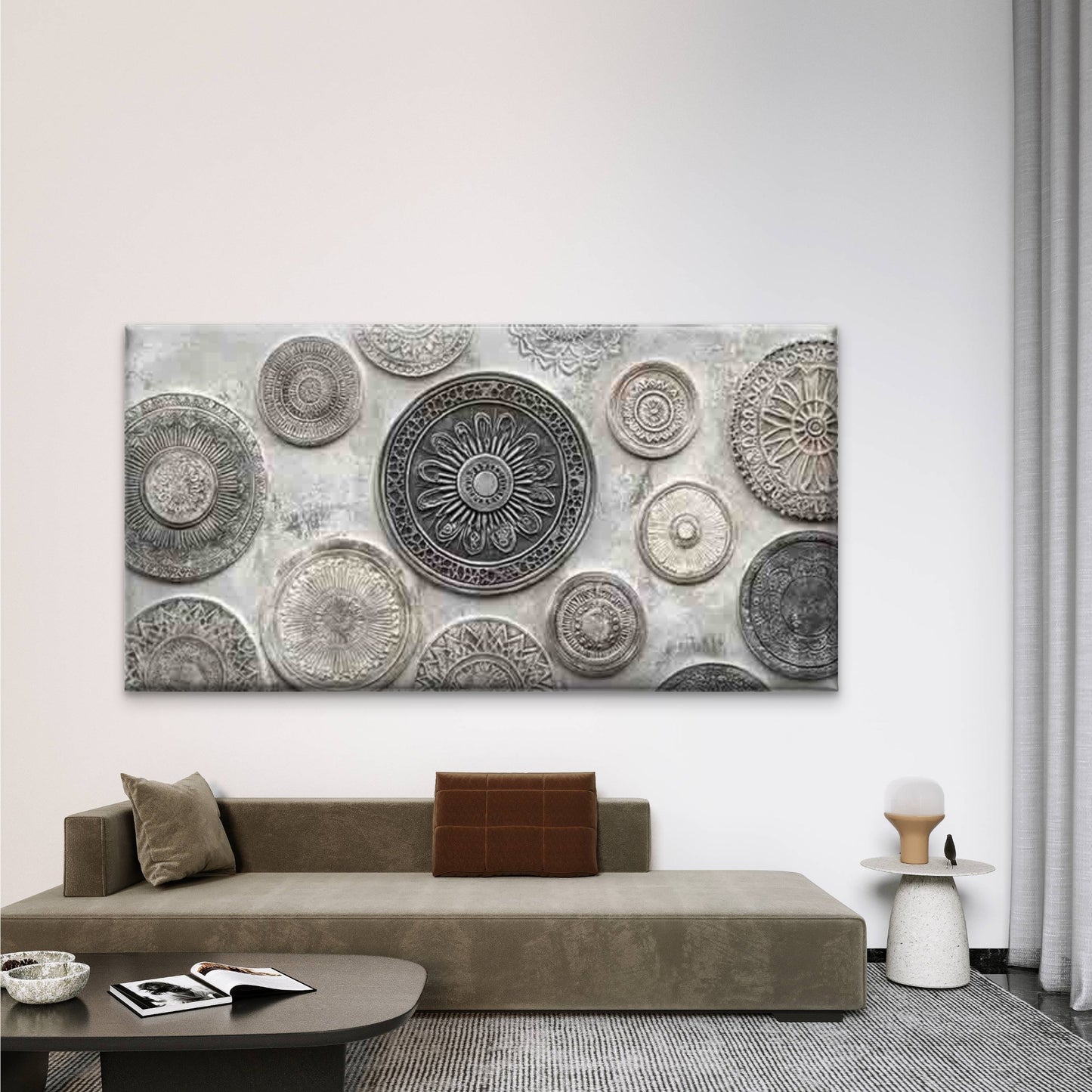 Abstract Metal Intricate Wall Art Canvas Office Home Room Framed 120x60cm