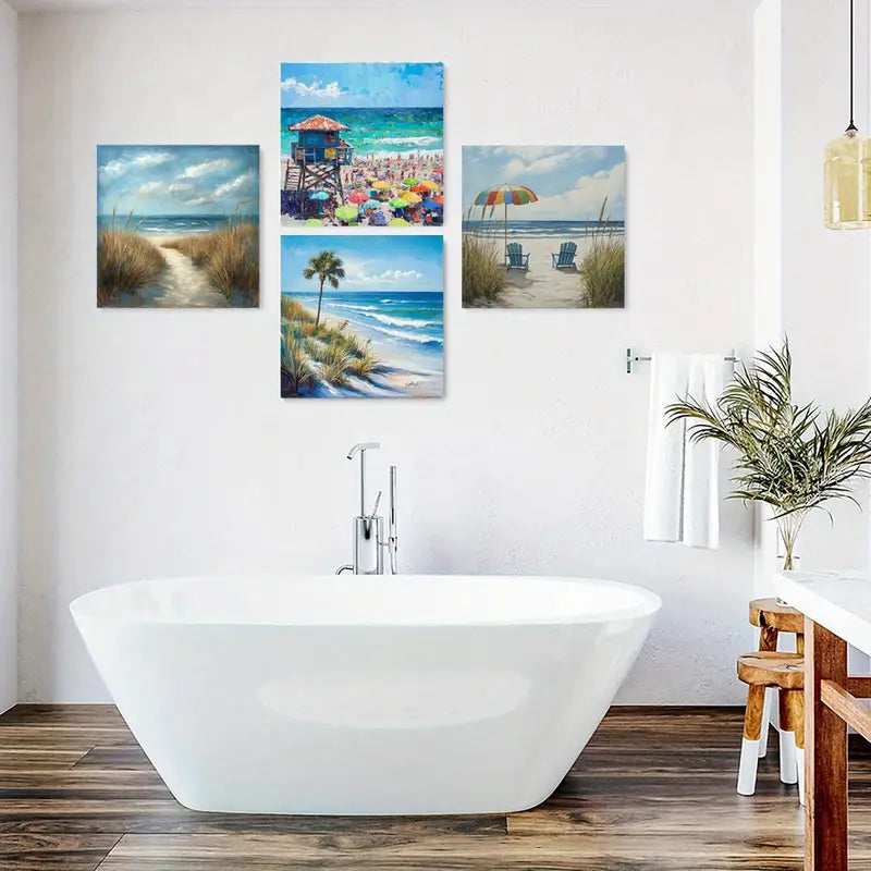 4pcs Beach Lounge Chair Wall Art Canvas Framed