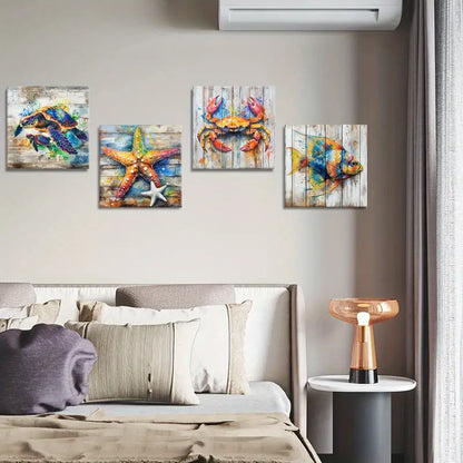 4pcs  Starfish , Colorful Room Aesthetic   Wall Art Canvas Framed