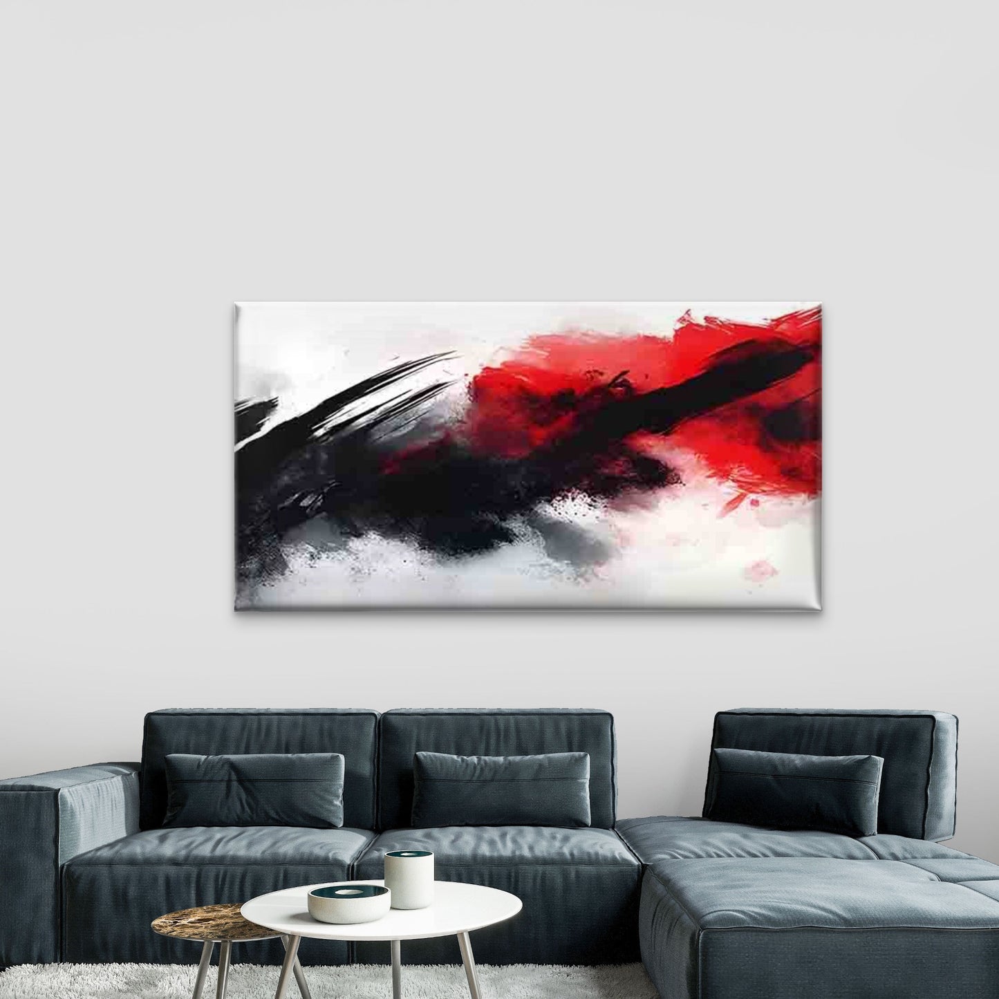 Abstract with Red And Black Wall Art Canvas Office Home Room Framed 120x60cm - Bella Home Decor