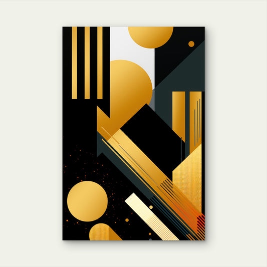 Geometric Gold Black Abstract Modern Design 40x60cm Metal Print Ready to Hang