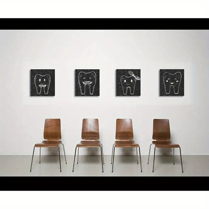 4pcs Teeth Family Black And White Tooth Painting Wall Art Canvas Framed