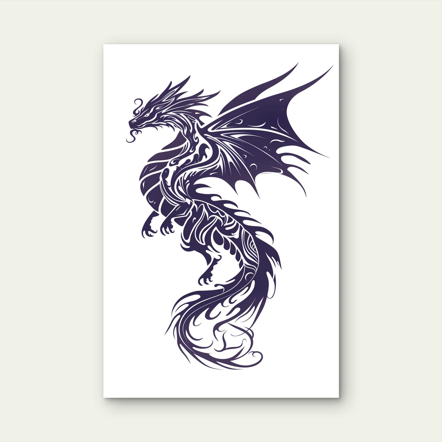 Tribal Dragon Silhouette Winged Fantasy 40x60cm Metal Print Ready to Hang