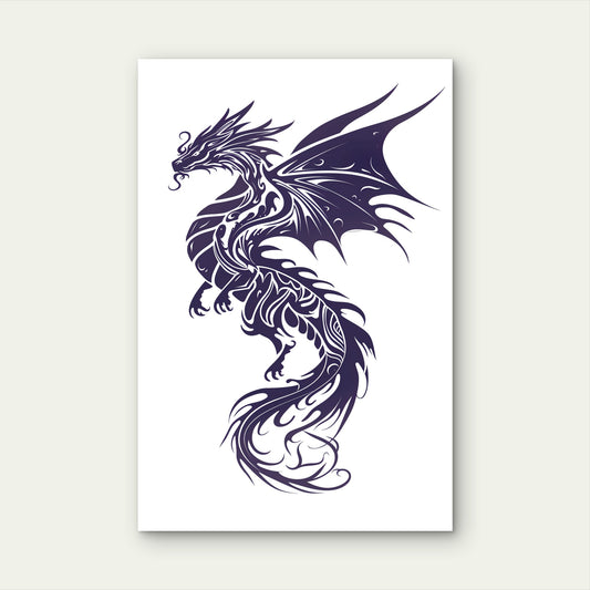 Tribal Dragon Silhouette Winged Fantasy 40x60cm Metal Print Ready to Hang