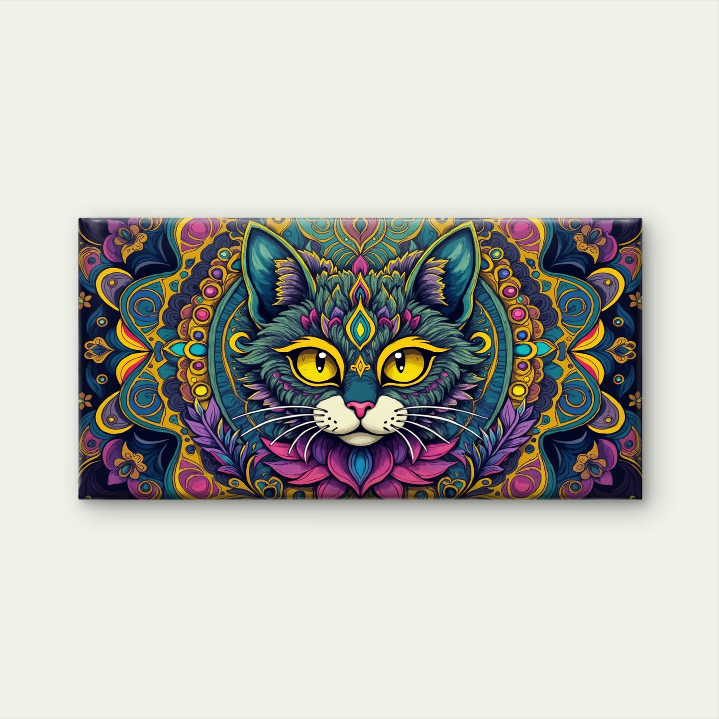 Psychedelic Cat Mandala Bohemia Wall Art Canvas Office Home Room Framed 120x60cm