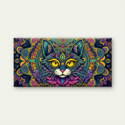 Psychedelic Cat Mandala Bohemia Wall Art Canvas Office Home Room Framed 120x60cm