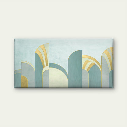 Abstract Teal Tealish Gold Arch Set Wall Art Canvas Office Home Framed 120x60cm