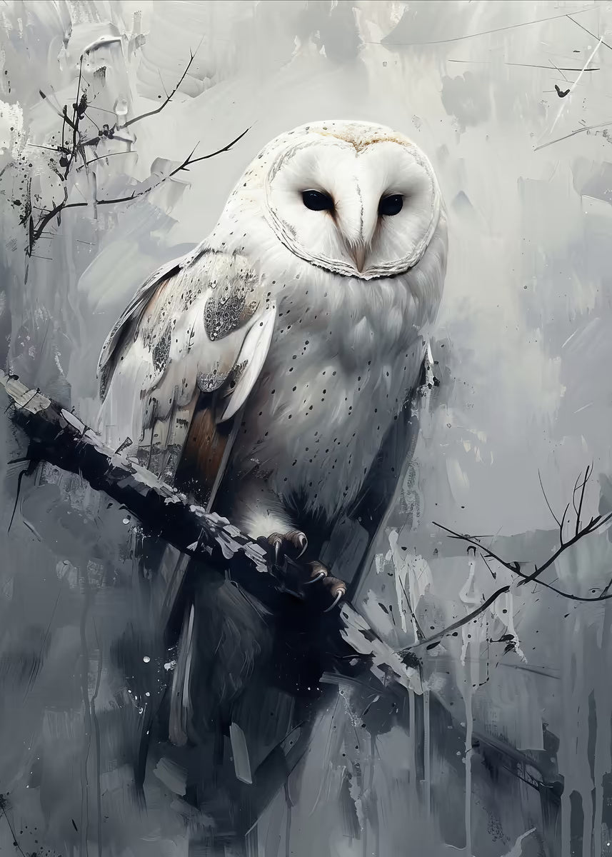 White Barn Owl Snowy Portrait 60x90cm Metal Print Ready to Hang - Bella Home Decor