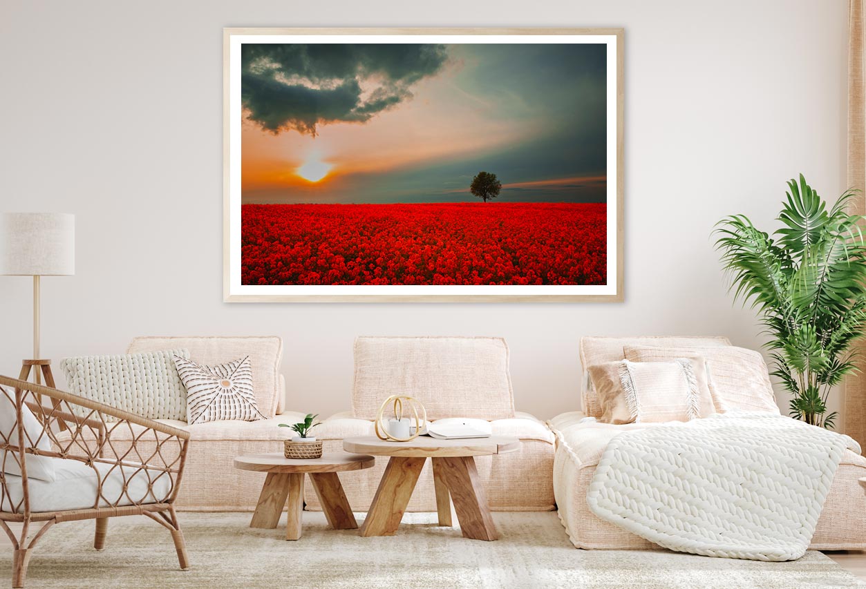 Red Field & Tree Spring Sunset Home Decor Premium Quality Poster Print Choose Your Sizes