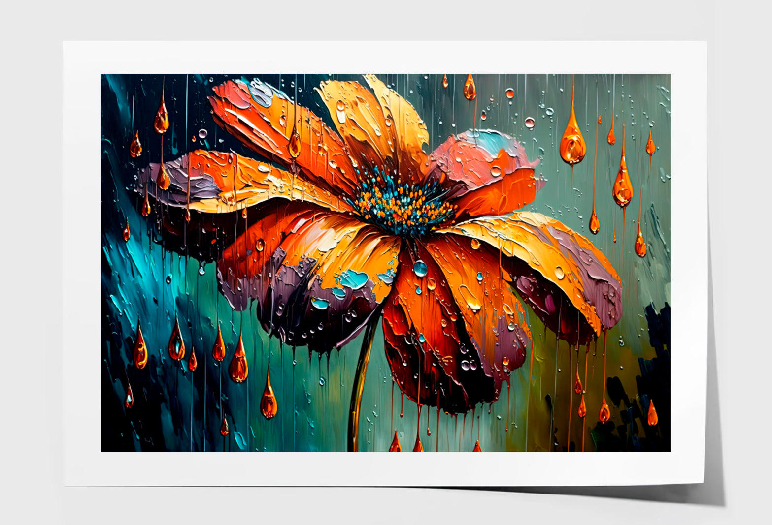 One Big Flower Wet On Raining Day Oil Painting Wall Art Limited Edition High Quality Print Unframed Roll Canvas None