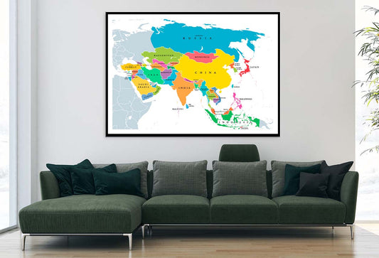 Continent Asia, Political Map Home Decor Premium Quality Poster Print Choose Your Sizes