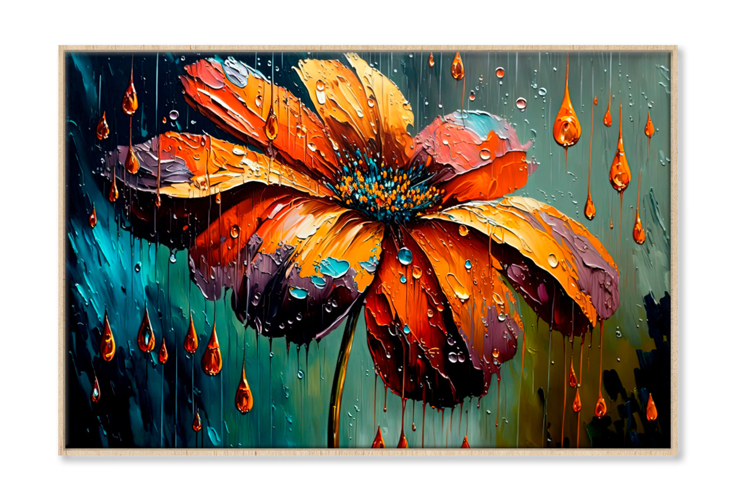 One Big Flower Wet On Raining Day Oil Painting Wall Art Limited Edition High Quality Print Canvas Box Framed Natural