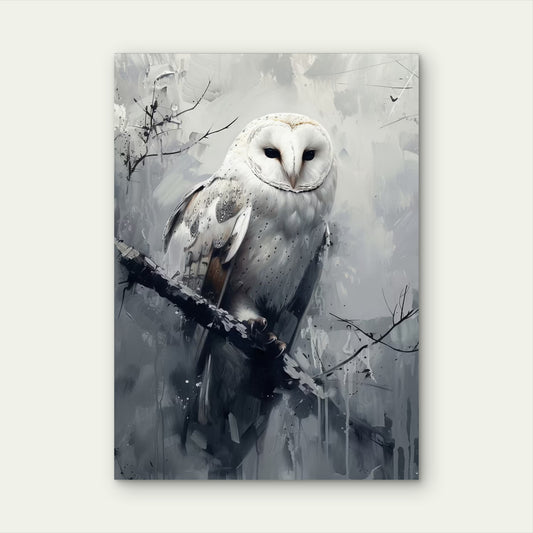 White Barn Owl Snowy Portrait 40x60cm Metal Print Ready to Hang