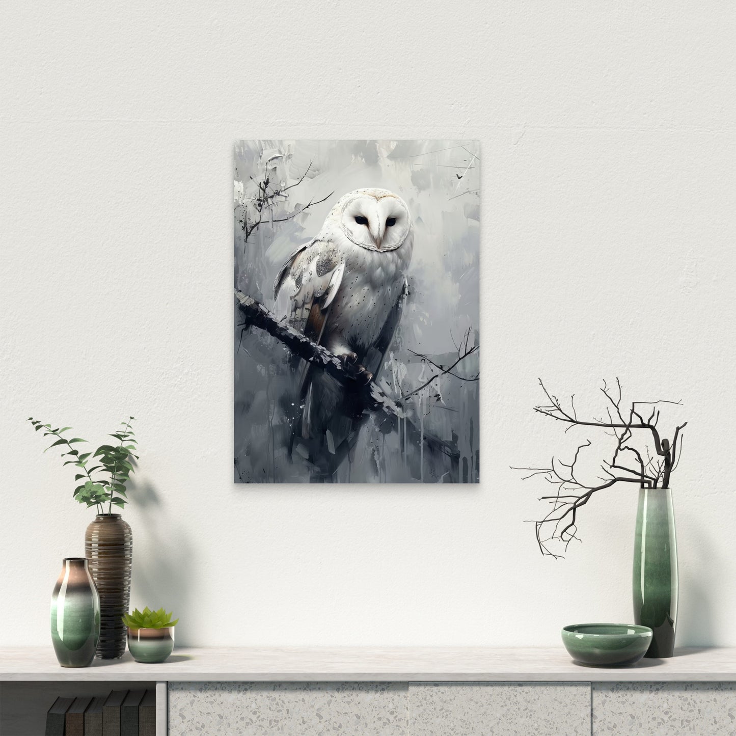 White Barn Owl Snowy Portrait 60x90cm Metal Print Ready to Hang - Bella Home Decor