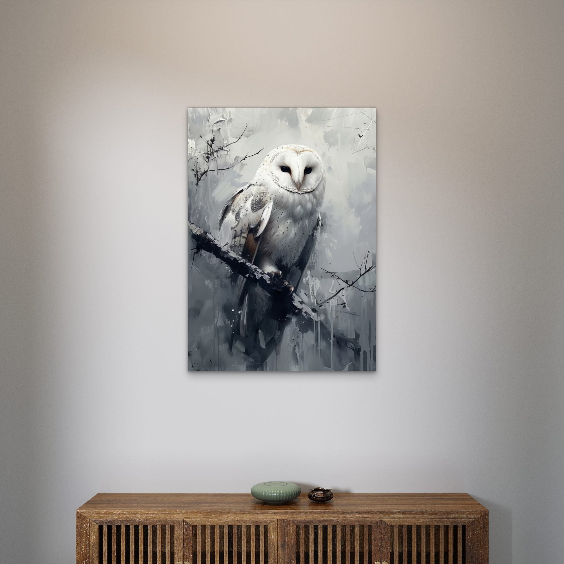 White Barn Owl Snowy Portrait 60x90cm Metal Print Ready to Hang - Bella Home Decor