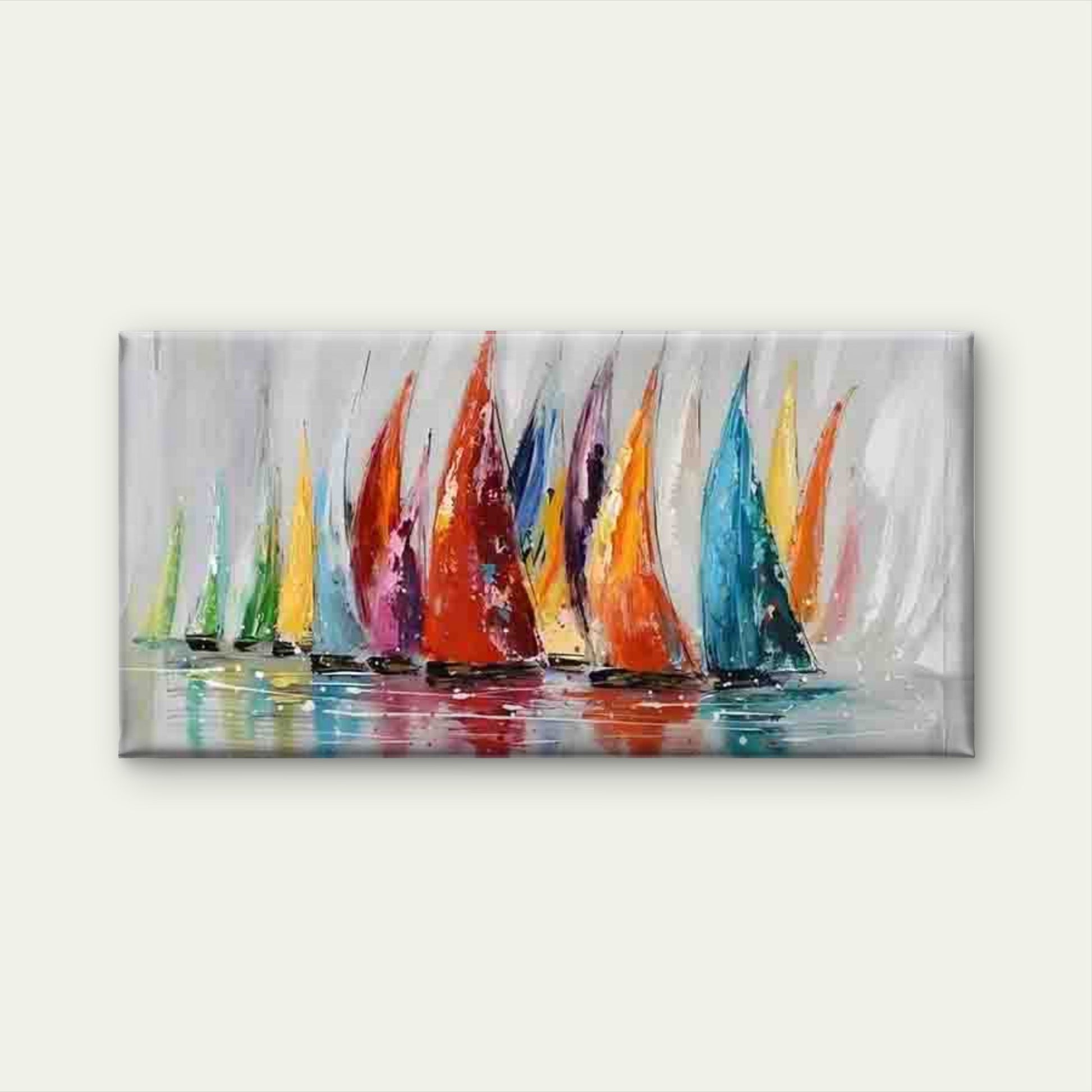 Colorful Sailing Boats Painting Wall Art Canvas Office Home Room Framed 120x60cm - Bella Home Decor