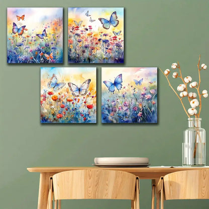 4pcs Colorful Wildflower Wall Art Butterfly Wall Art Canvas Framed - Bella Home Decor