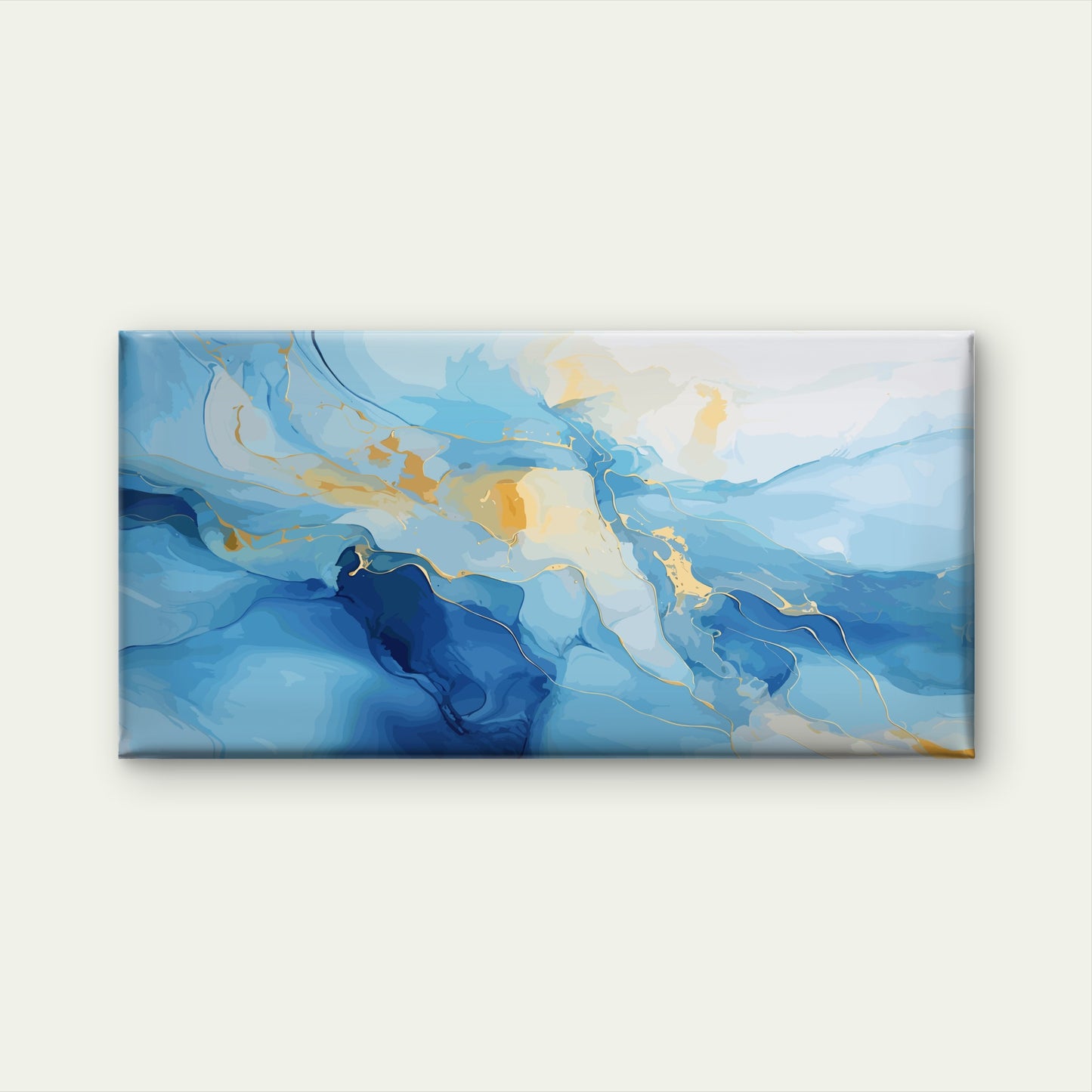 Blue Ocean Gold Waves Wall Art Canvas Office Home Room Framed 120x60cm