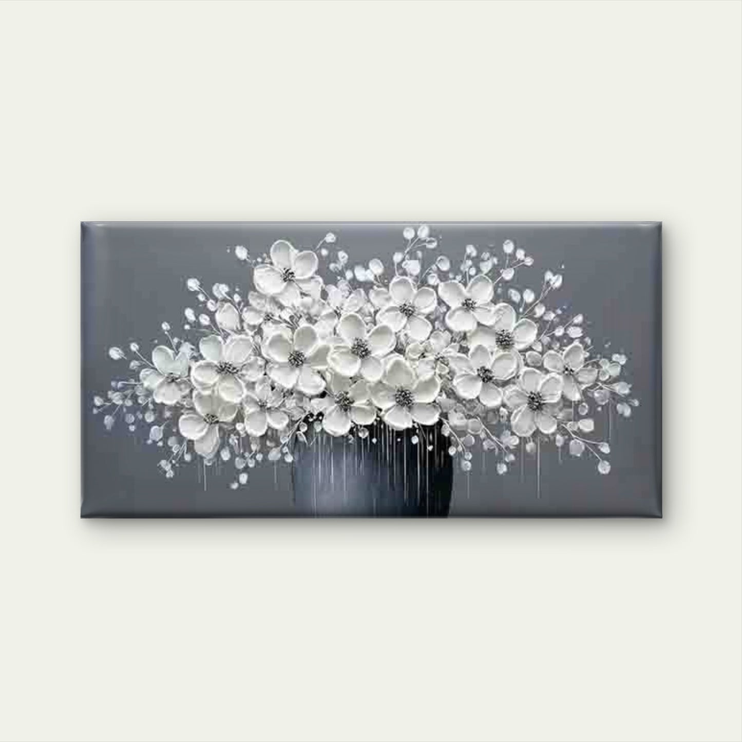 White Flowers in a Dark Vase Wall Art Canvas Office Home Room Framed 120x60cm - Bella Home Decor