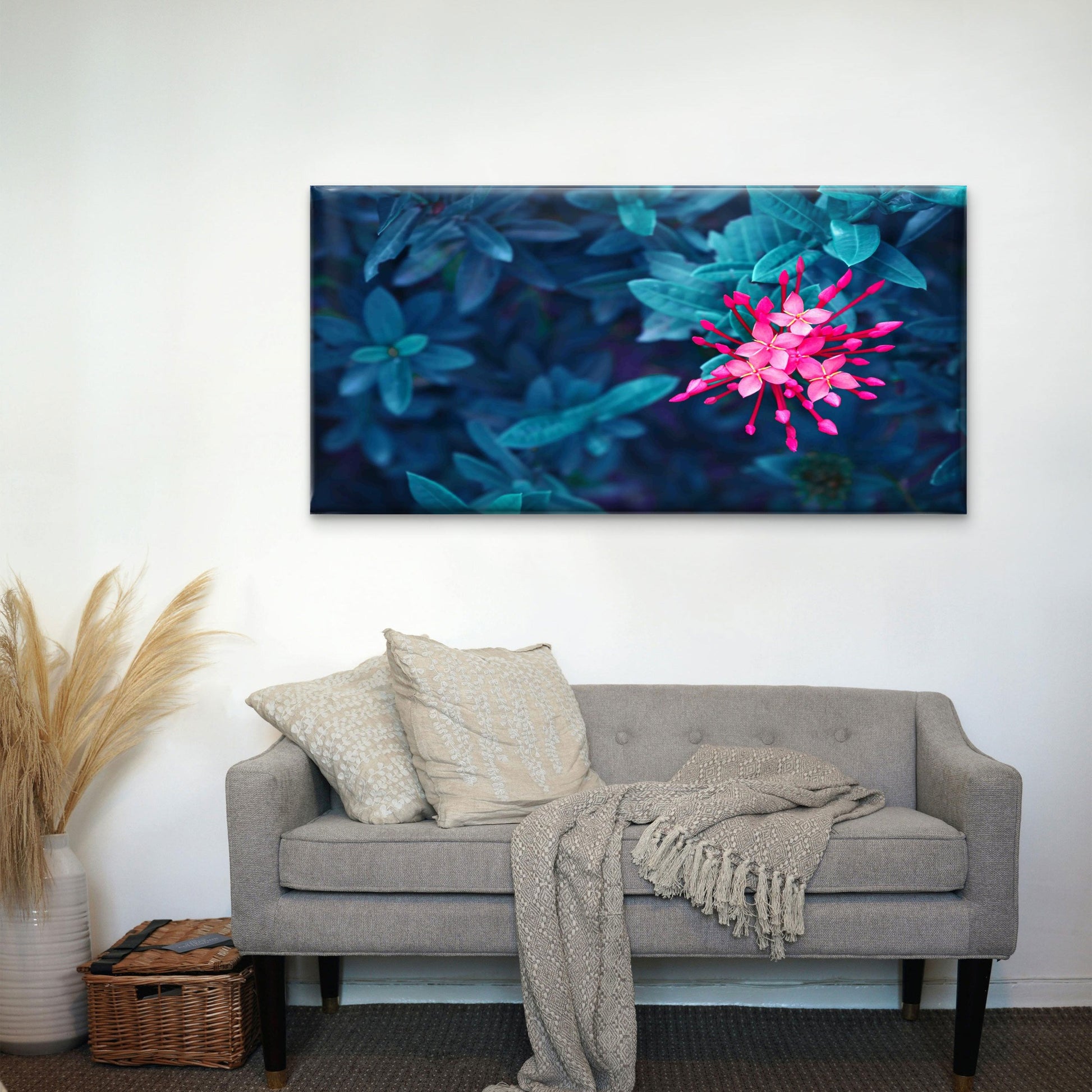 Bright Red Flower on Dark Bush Wall Art Canvas Office Home Room Framed 120x60cm - Bella Home Decor