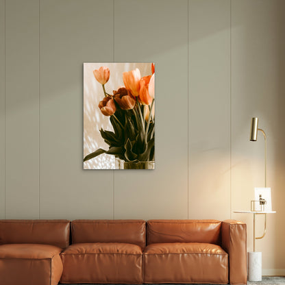 Bouquet of Orange Tulips in a Vase 40x60cm Metal Print Ready to Hang