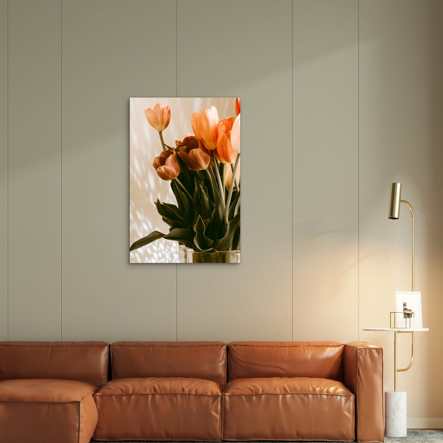 Bouquet of Orange Tulips in a Vase 60x90cm Metal Print Ready to Hang