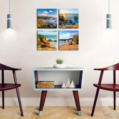 4pcs  Beach Scene   Oregon Coast Land  Wall Art Canvas Framed