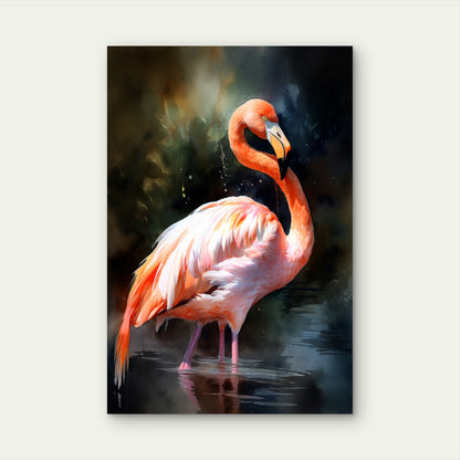 Painting Flamingo With Black Background 40x60cm Metal Print Ready to Hang