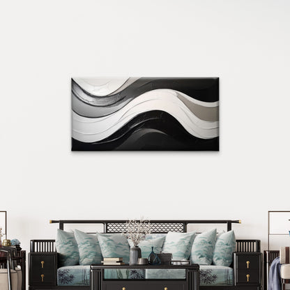 Modern Black White Abstract Wave Wall Art Canvas Office Home Framed 120x60cm