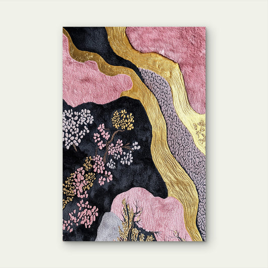 Pink Black Gold Sakura Cherry Blossom 40x60cm Metal Print Ready to Hang