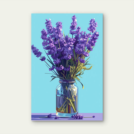 Purple Lavender Bouquet Glass Jar Vase Blue 40x60cm Metal Print Ready to Hang