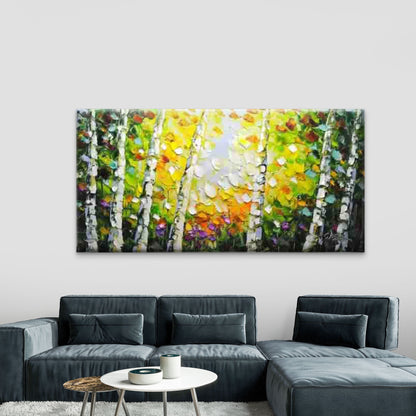 Birch Forest & Colorful Flowers Wall Art Canvas Office Home Room Framed 120x60cm