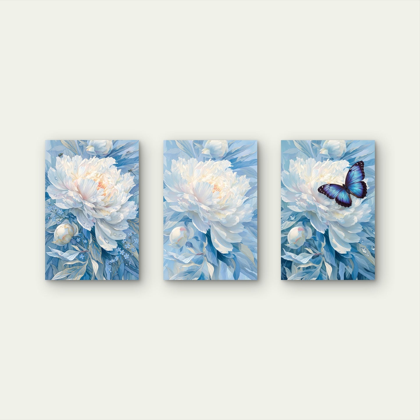 3pcs White Peony Blue Butterfly Floral   Wall Art Set Canvas Framed 40x60cm - High Quality Print 100% Australian Made Wall Canvas Ready to Hang (Copy)